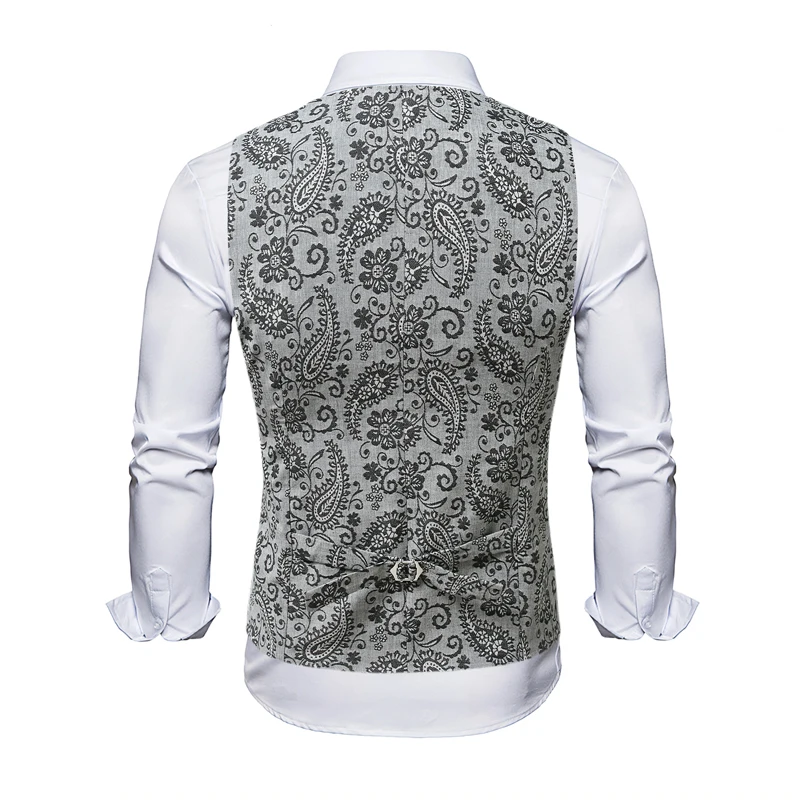 ‌ QJ CINGA Новый мужской серый жилет без рукавов с принтом, деловой повседневный однобортный жилет с v-образным вырезом, азиатские размеры M-8XL