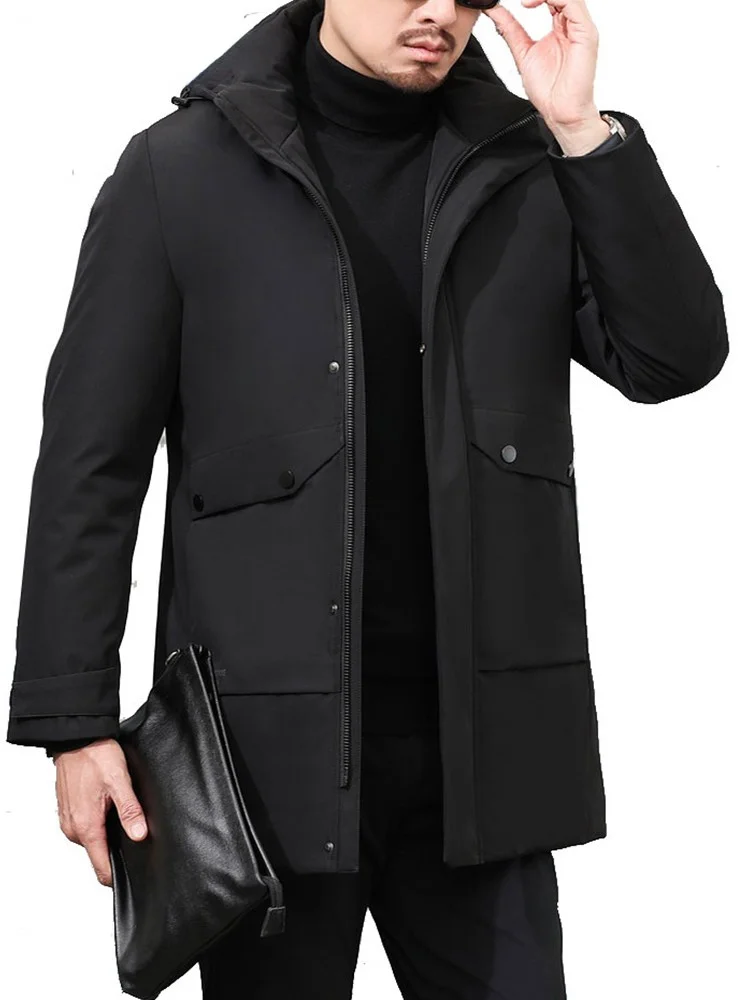 2024 nuovo piumino di media lunghezza abbigliamento uomo con cappuccio nero s inverno moda cappotto coreano parka maschile Zm