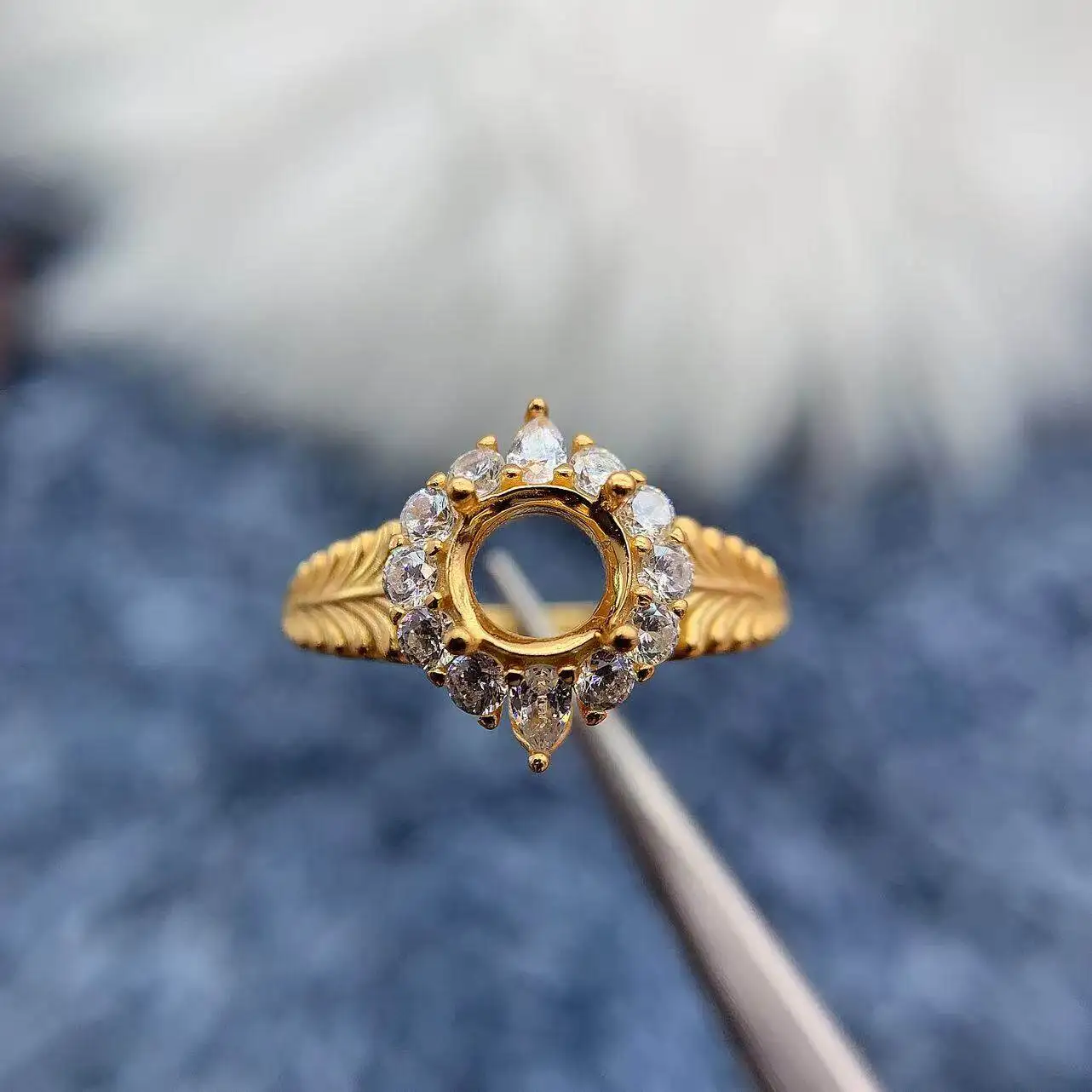 

MeiBaPJ Inlay Round 6*6 mm Stone S925 Sterling Silver DIY Empty Ring Setting Holder Fine Vintage Elegance Accessories Wholesale