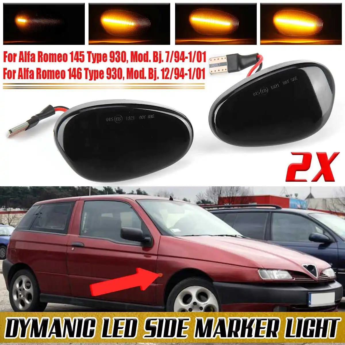 Pair LED Dynamic Side Maker Lights Turn Signal Light Blinker Lamp For Alfa Romeo 145 146 Type 930 Side Repeater Light