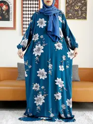 2023  Muslim Rayon Abayas Color Pitch Ramadan Prayer Dubai Turkey Middle East Femme Robe Floral Loose African Dress Turban Joint