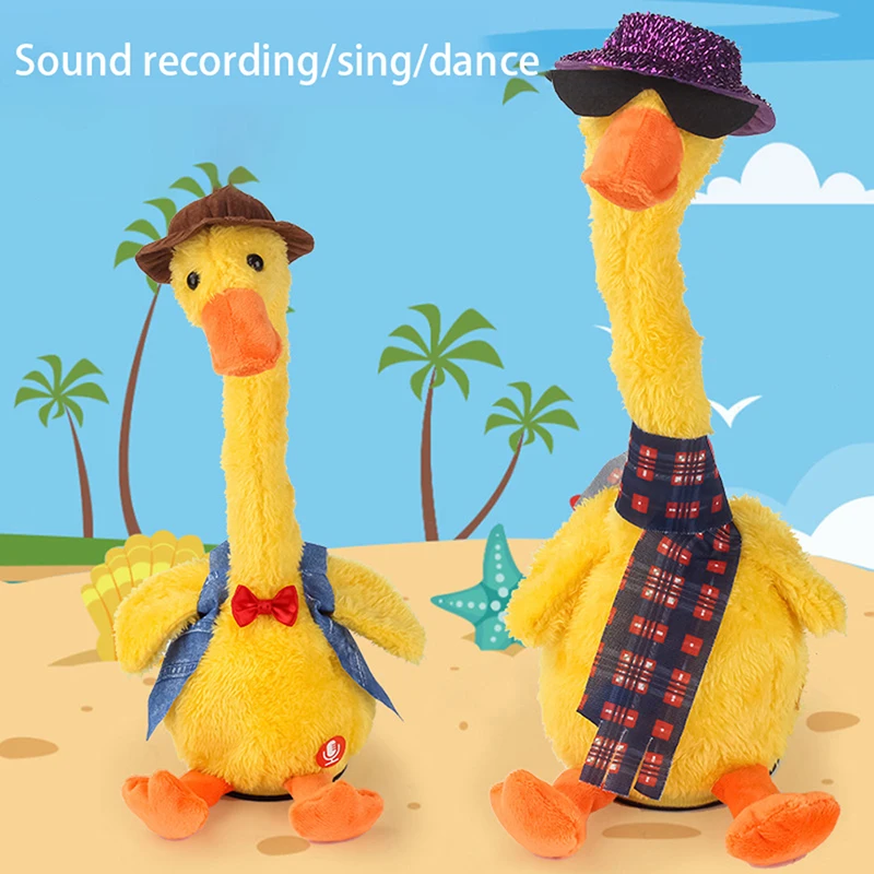 1pc dança pato brinquedos de pelúcia eletrônicos repetir falando cantar registro voz carga usb engraçado música luminescente presentes brinquedo de pelúcia
