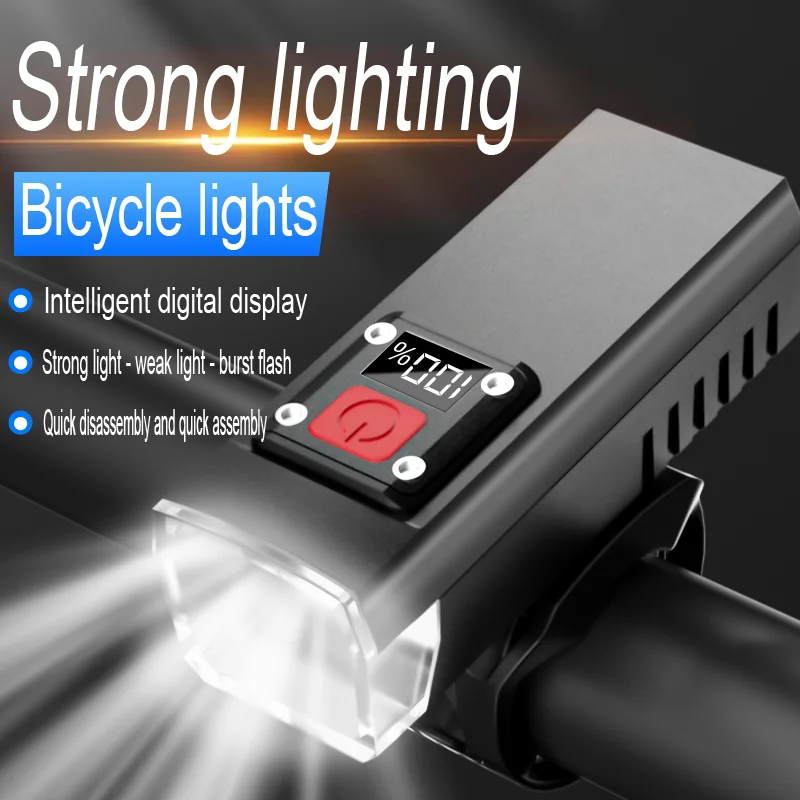 Front Cycle Headlight Rechargeable LED Front Headlight Smart Digital Display Waterproof Cycling Accessories Handlebar Flashlight