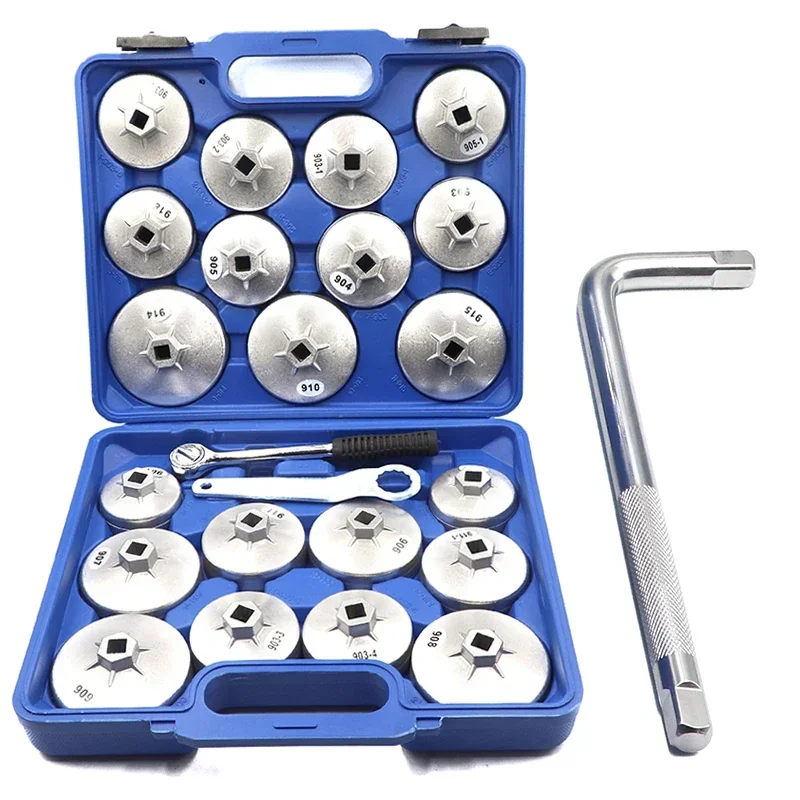 24 Pcs/Set Oil Filter Cap Removal Wrench Socket Set Ratchet Spanner Cup Type With Portable Storage Case Auto Car Accessories