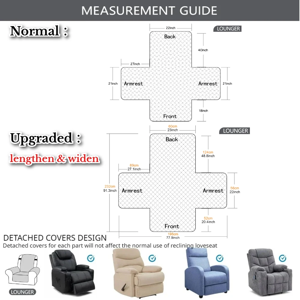 Recliner Chair Cover Waterproof Armchairs Slipcover Sofa Couch with Adjustable Elastic Strap Furniture Protector for Living Room