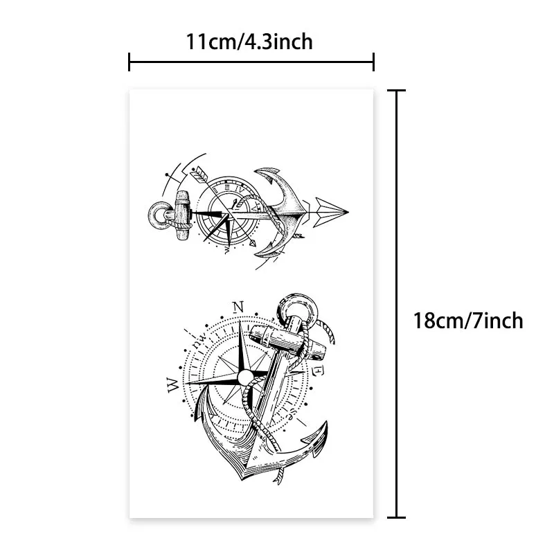 Durable waterproof for one to two weeks compass pointer anchor pattern temporary tattoo stickers simulated fake tattoo arm back