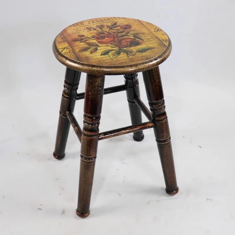 American country dining chair stool European solid wood high round stool A variety of optional 46cm dining table stool household