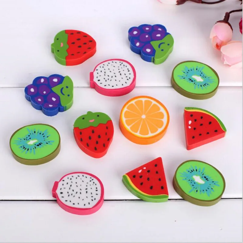 1pack/lot New Small Cute Kawaii Fruit Orange Watermelon Grape Eraser Random Student Gift Prize School Office Stationery Supplies