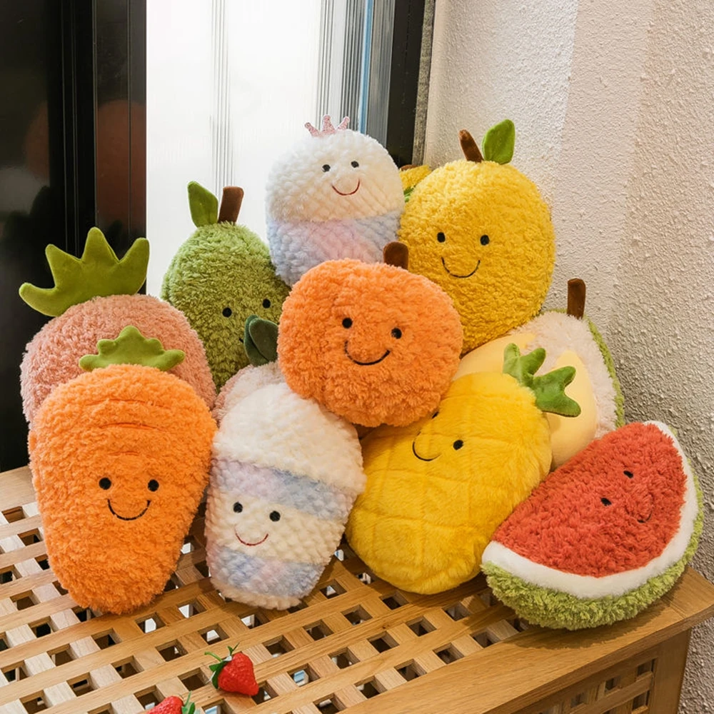 Jouet en peluche fruits et légumes 16-28CM, mignon, doux, pastèque, ananas, banane, fraise, mangue, carotte, cadeau de noël pour enfants
