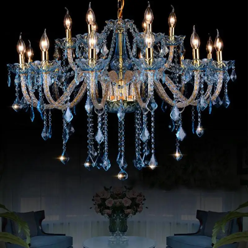 dressing room Blue crystal chandelier for Foyer light French Restaurant luxury Chandelier E14 led home hang lighting candelabro