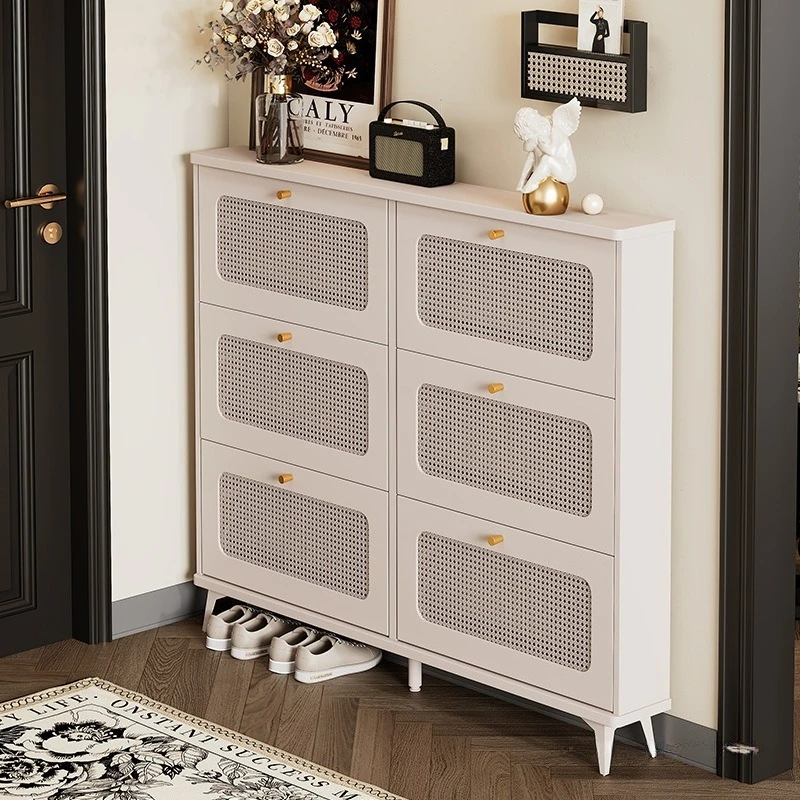 نسج الروطان، خزانة مدخل منزلية، رف أحذية دلو بسيط ورقيق للغاية، خزانة تخزين #2