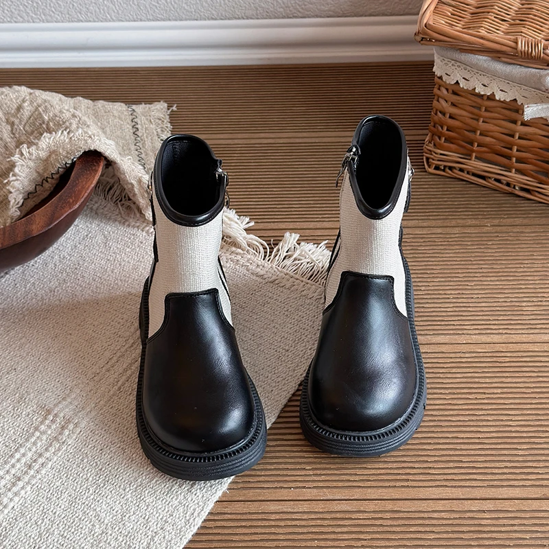 Kids Ankle Boots Girls Leather Side Zipper Shoes Four‑season Toddler Footwear Casual Short Botas for Children Kids Fashion Boots