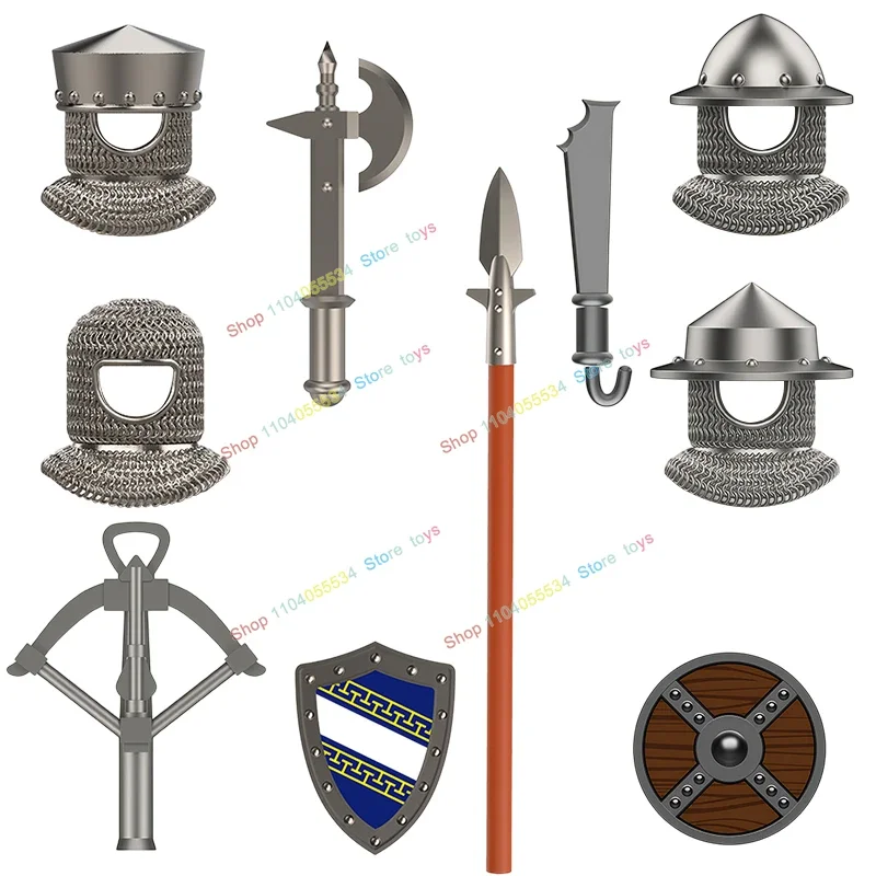 Medieval militia Walking feudal soldiers Action Figures Models Creative Building Blocks Bricks crossbow Shields Accessories Toys