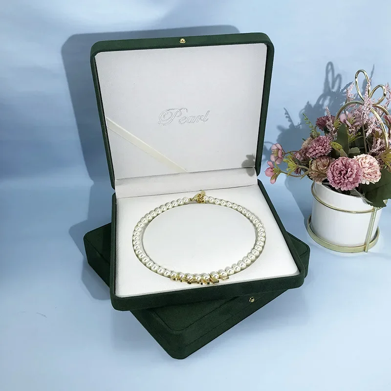 Pearl Necklace Storage Box Set Velvet Crown for Wedding Pendants Jewelry Organizer Gifts Packaging Display Jewelry Box