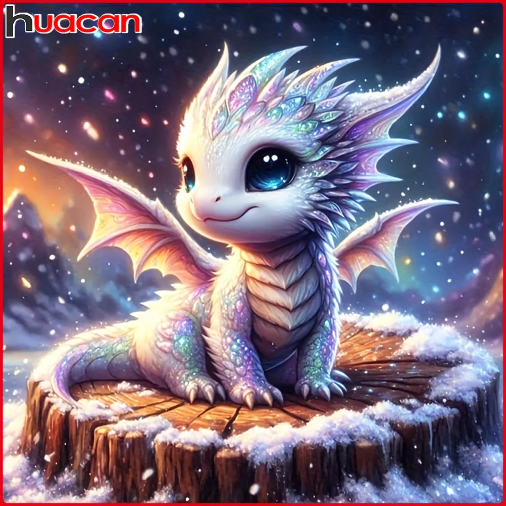 Huacan 5D-Diamantgemälde zum Selbermachen, Drache, Winter, Diamant-Mosaik, Tier, komplettes Kit, Bild von Strasssteinen