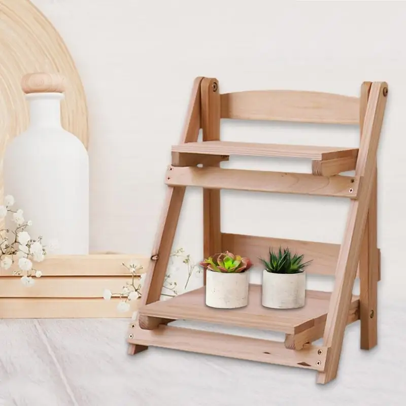 Foldable Wooden Plant Stand 2 Tiers Flower Pot Rack Planter Display Holder 2 Tiers Plant Holder Stairs Desktop Balcony Rack