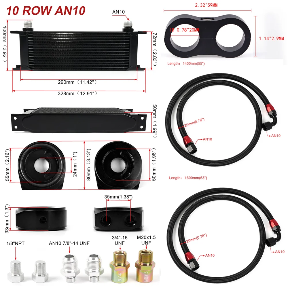 Neues Reihen Ölkühler Kit Ölfilter adapter Edelstahl geflochten an10 Schlauch leitung Separator Kühlsystem Teil