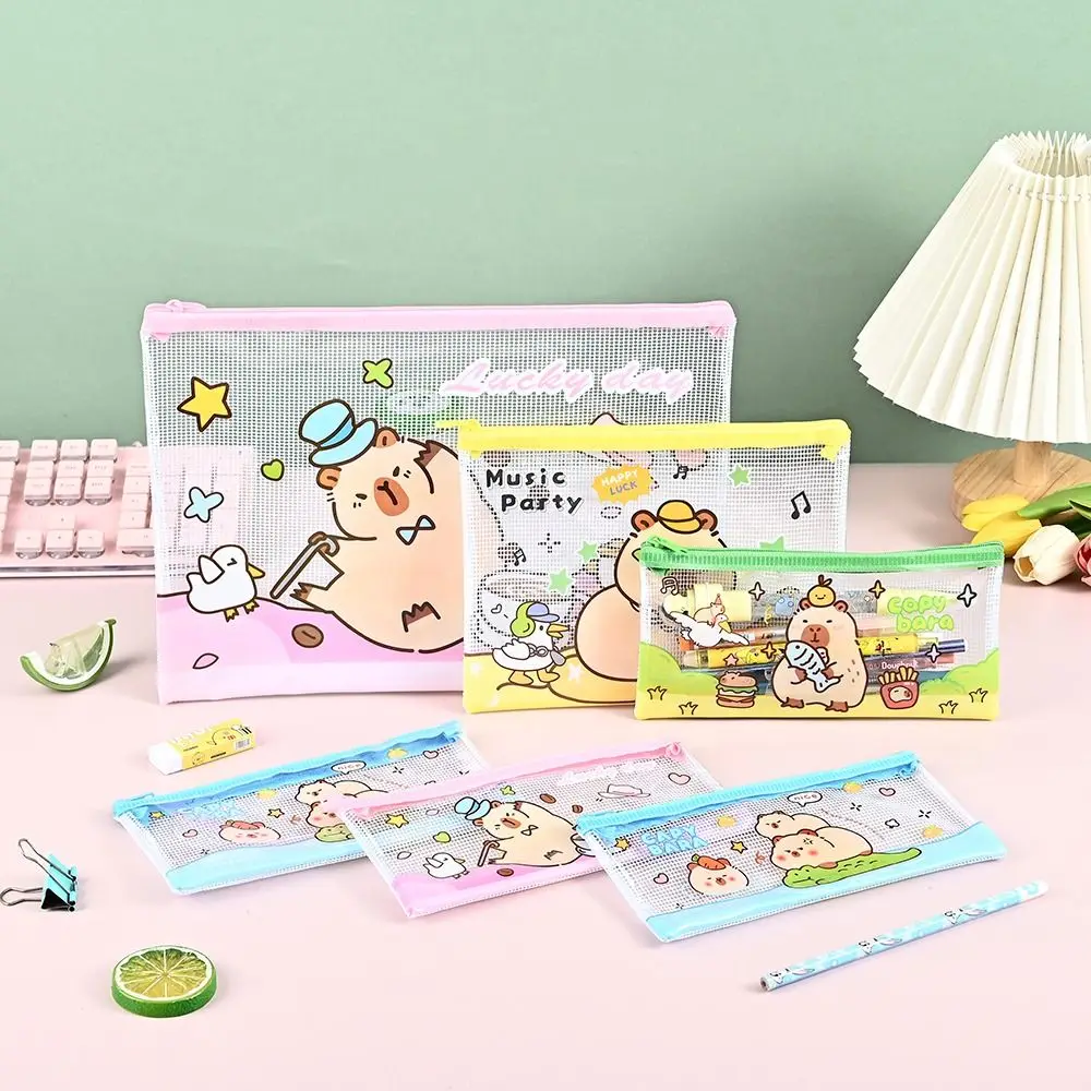 

3PCS High Quality PVC Mesh File Bag A4/A5/A6 Large Capacity Zipper Pen Bag Waterproof Transparent File Organizer