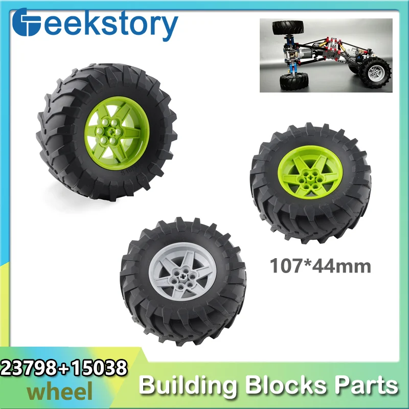 4PCS/8PCS 107*44mm Cars Wheels Moc Building Blocks 23798+15038 Tyre Technology Bricks Model Modified DIY Assembled Toys Parts