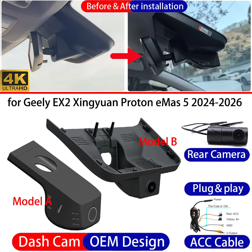Dash Cam for Aletra RL7 Livan 7 Maple Cao Cao 60 2023 2024  Front＆Rear 4K DVR Dashboard Camera Video Drive Recorder Parking Mode