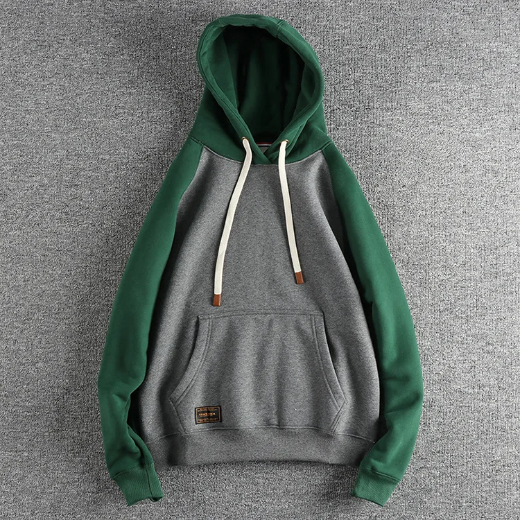 

400G Thick Pullover Hoodie Men's Color Contrast Trend Youth Hoodies Jacket Men Pullover Hooded Sweatshirt With Kange Pocket