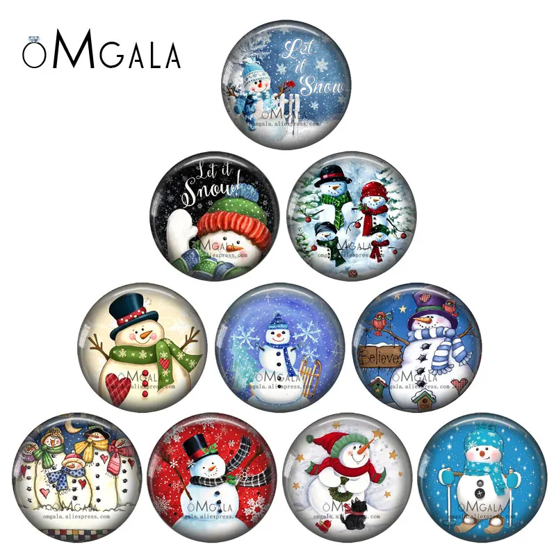 Cartoon Christmas Snowman Art Paintings 12mm/18mm/20mm/25mm Round Photo glass cabochon demo flat back Making findings