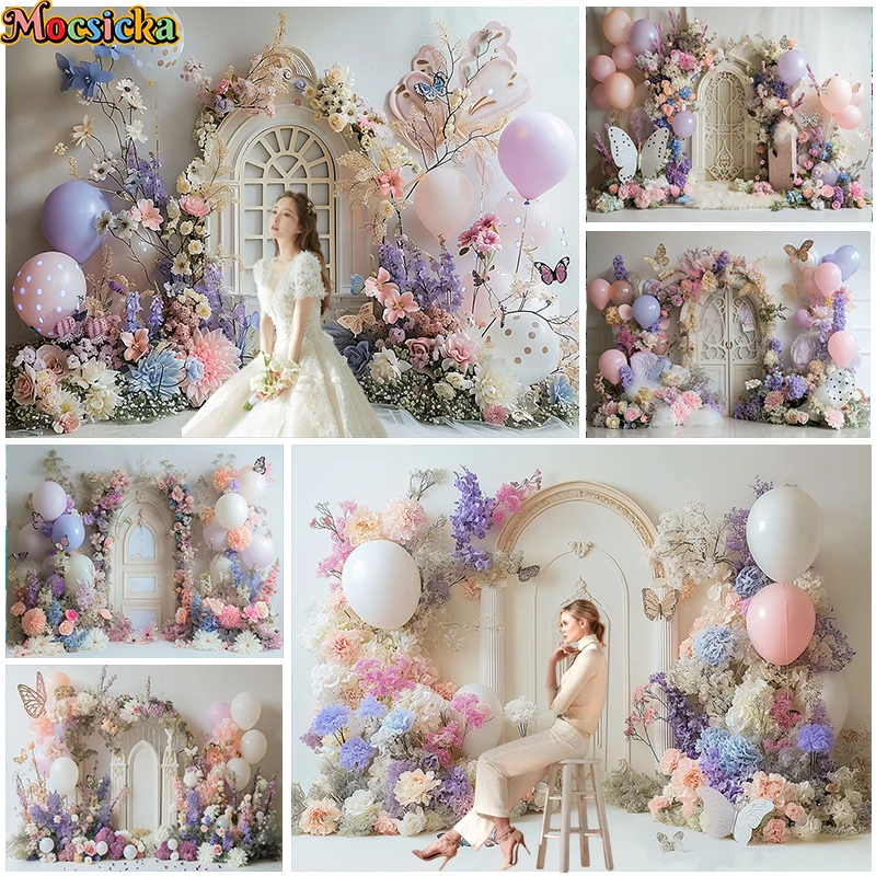 

Mocsicka Photography Background Spring Pastel Floral Balloon Vintage Arch Decor Kids Adult Art Portrait Backdrop Photo Studio