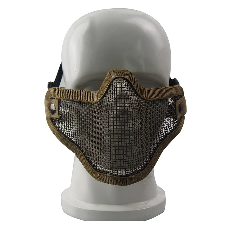 REikirc Masque tactique Airsoft demi-visage filet métallique double réglage de la sangle masques de protection CS Wargame