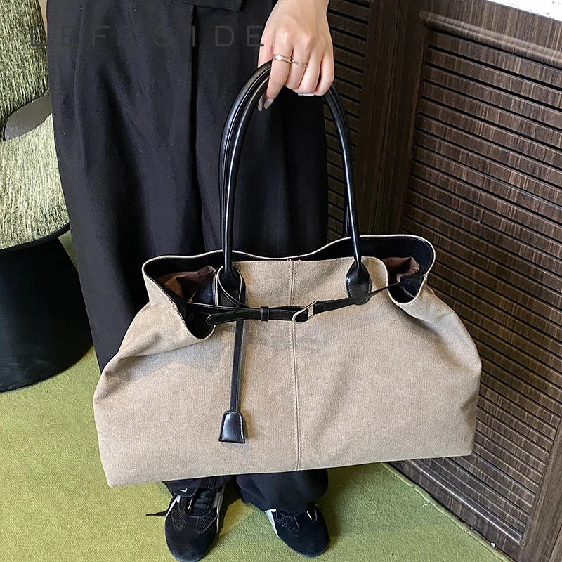 

LEFTSIDE Luxury Leather Tote Bag For Women 2025 Tend Female Simple Large High Capacity Shoulder Bag Lady Handbags And Purses