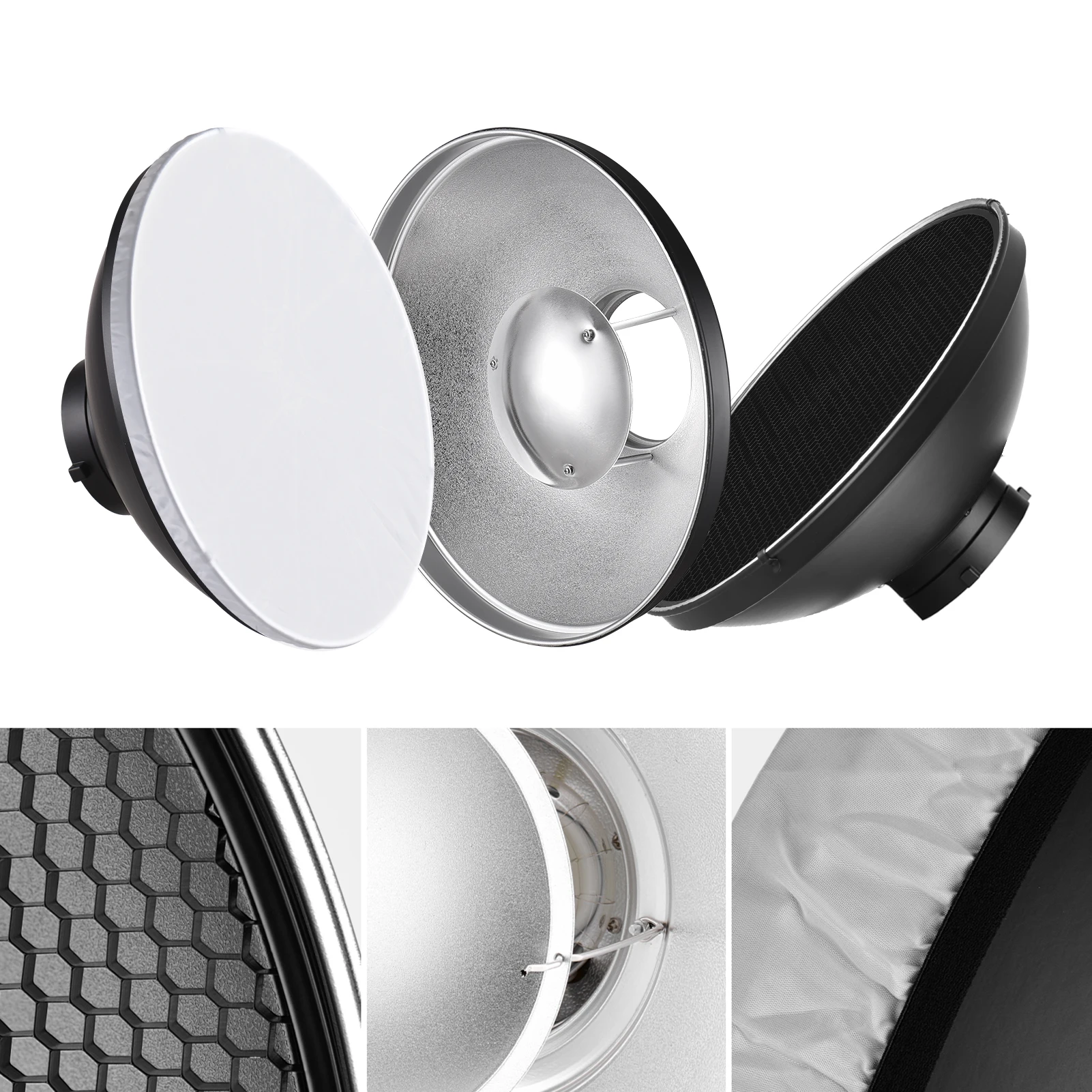 30cm/11.8in Standard Reflector Beauty Dish Bowens Mount White Diffuser Reflector Honeycomb G rid for Studio Portrait Flash Light