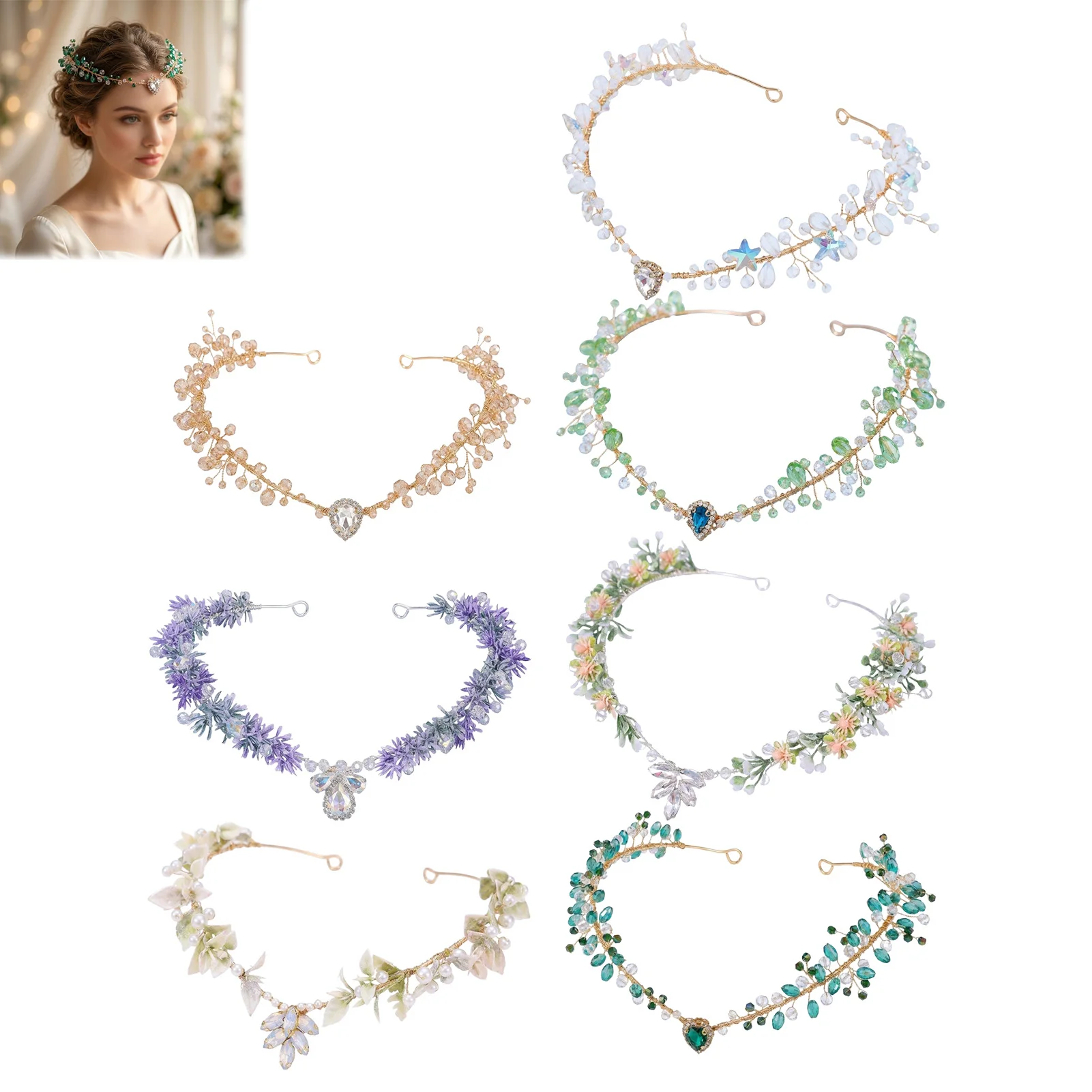 Bridal Hairband Triangular Crystal Headpiece Forehead Decor Alloy and Imitation Crystal Tiara for Weddings Parties Headdress