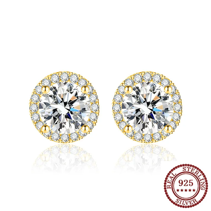 

925 Pure Silver Earrings, Moissanite Gold Round Package Earrings, Fashionable and Sweet Ear Pendants, Gift Accessories