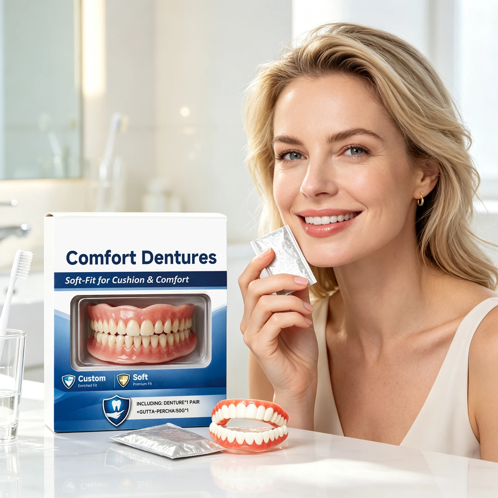Comfort Dentures Set Fits Snugly Against The Gums Comfortable Wear Fill Tooth Gaps Instant Smile Confidence Boost Easy To Clean