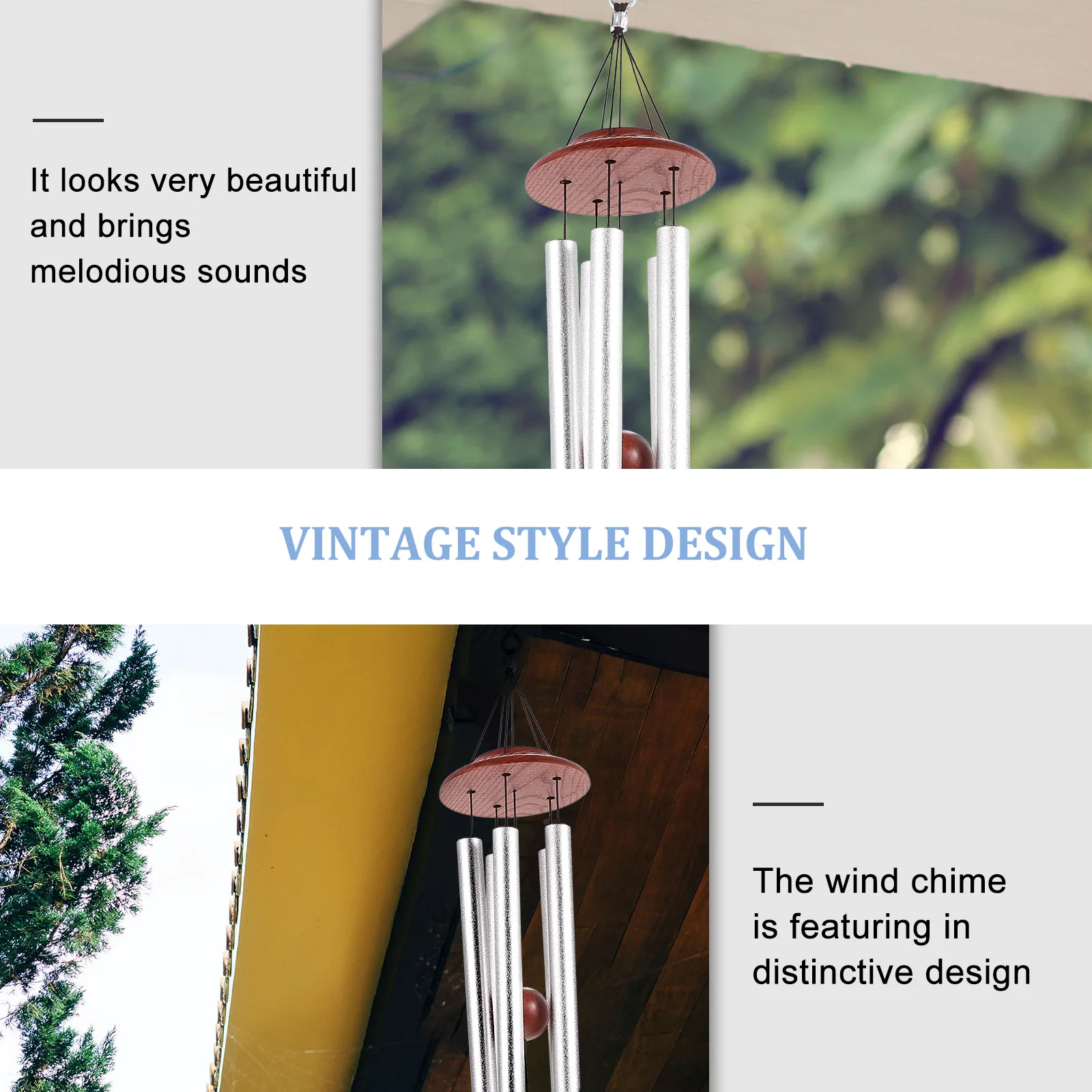 Metal Pipe Wind Chime 5 Tubes Feng Shui Hanging Home Office Outside Vintage Decor Wind Chime nament Aluminum Wood Balcony Patio