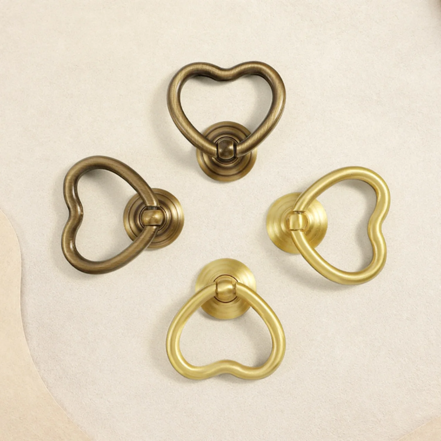 Pure Copper Love Heat Drop Ring Drawer of Cabinet Dresser Shoe Cabinet Cupboard Wardrobe Door Knob Pull Handle Gold Silver Brass