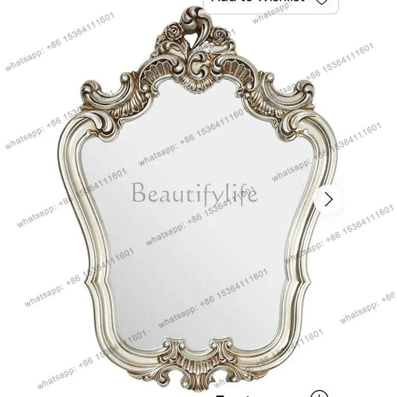 D33 French retro bathroom vanity mirror wall decoration light luxury carved vanity mirror