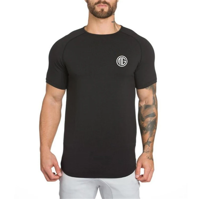 Summer Men Short Sleeve Cotton Breathable Crew Neck Gym Workout Muscle Slim Fit  Fitness Bodybuilding Casual Pumping Iron -shirt