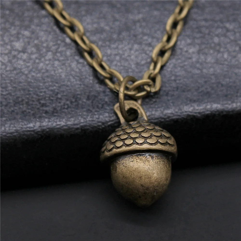 Fashion Simple Vintage Antique Bronze Color 15x10x9mm 3D Acorns Pendant Necklace For Women