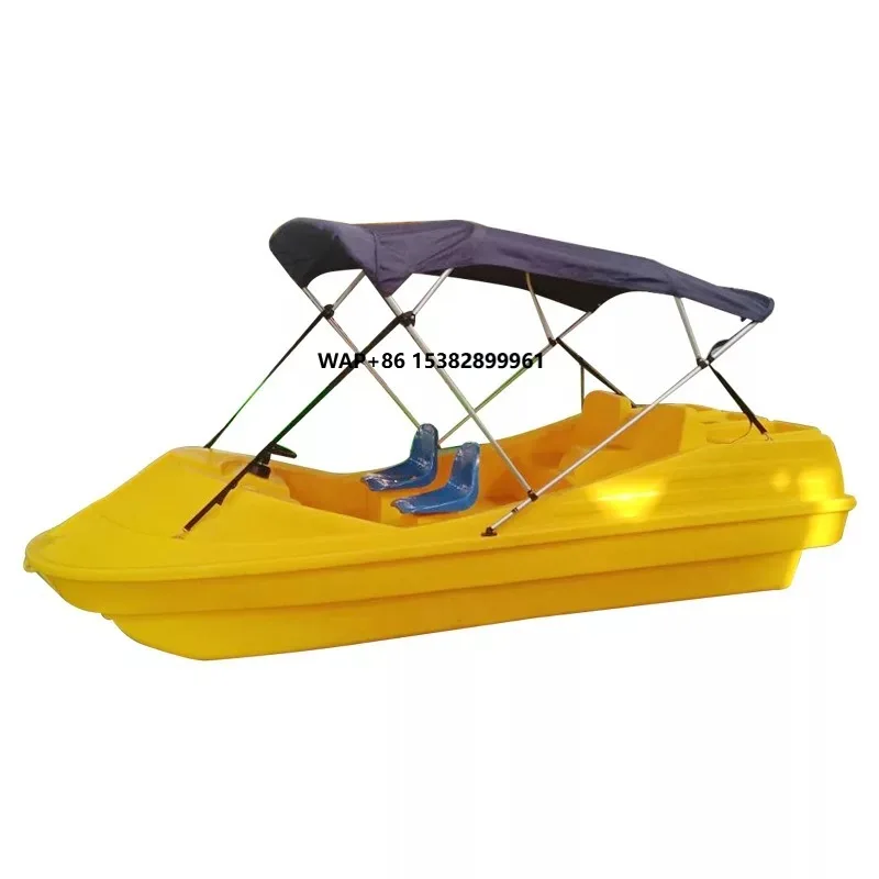 Yellow 4-Person Electric Polyethylene Boat Featuring a Water Bike Pedal System and Slide