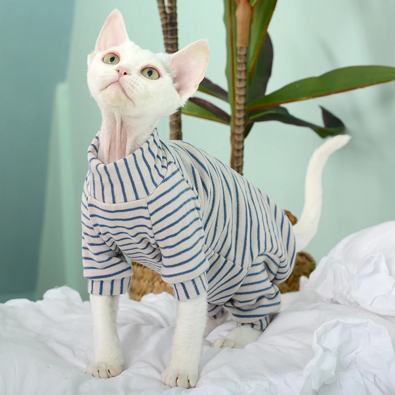 Sphynx Cat Sweater Sphinx Cats Striped Hoodies Warm Costume DevonRex Shirt Turtleneck Undercoat for Outwear Winter Spring Autumn