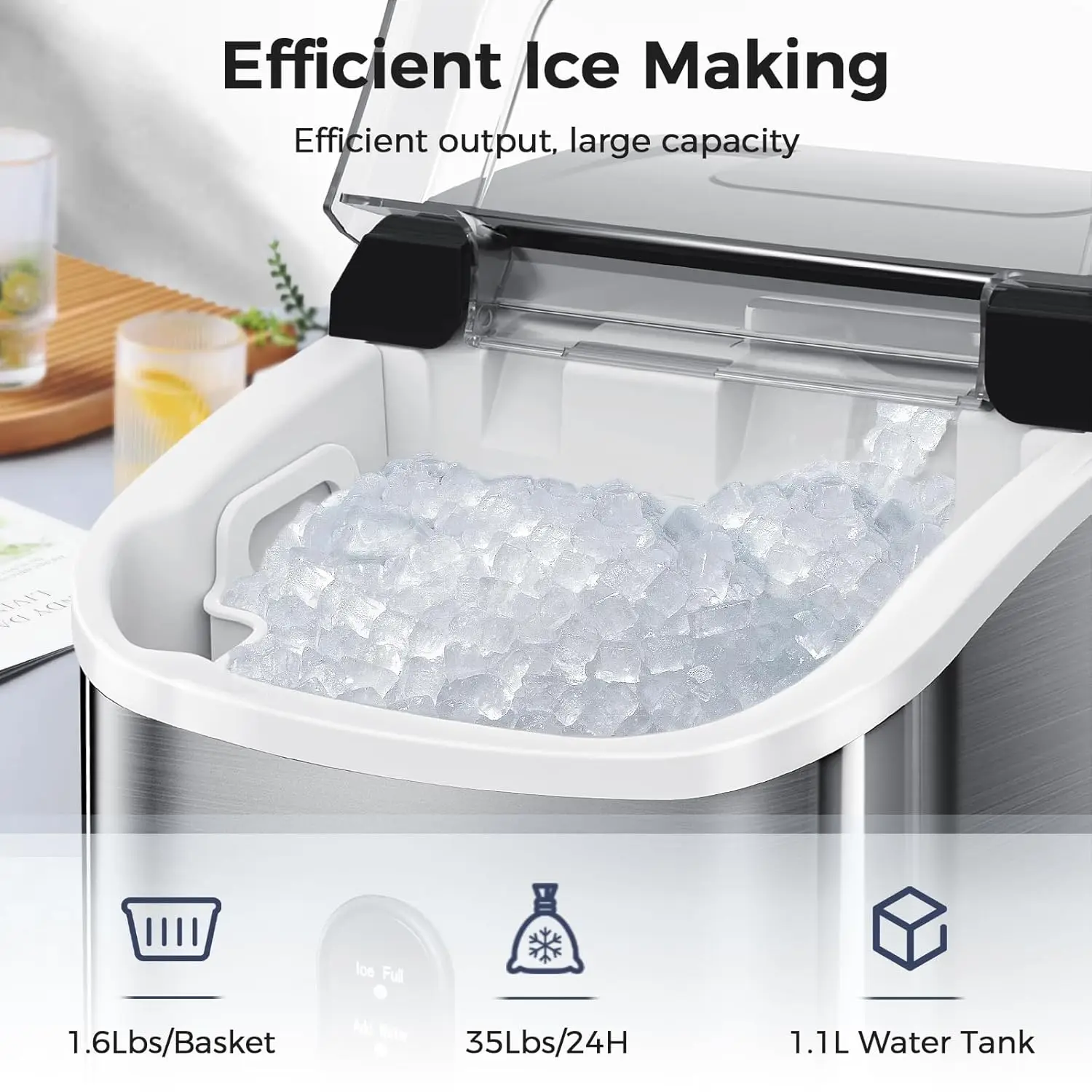 AGLUCKY Nugget Ice Makers Countertop,Portable Pebble Ice Maker Machine with Soft Chewable Ice,35Lbs/24H,One-Click Operation,