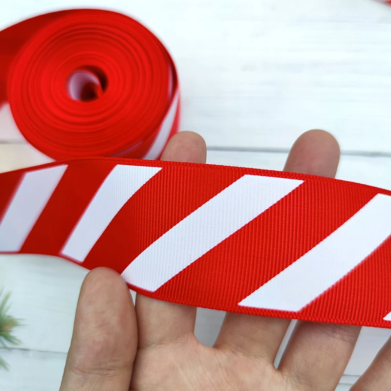 10Yards Red White Stripes Polyester Ribbon Garland Gift Wrapping Webbing DIY Handmade Craft Materials Christmas Decor Supplies