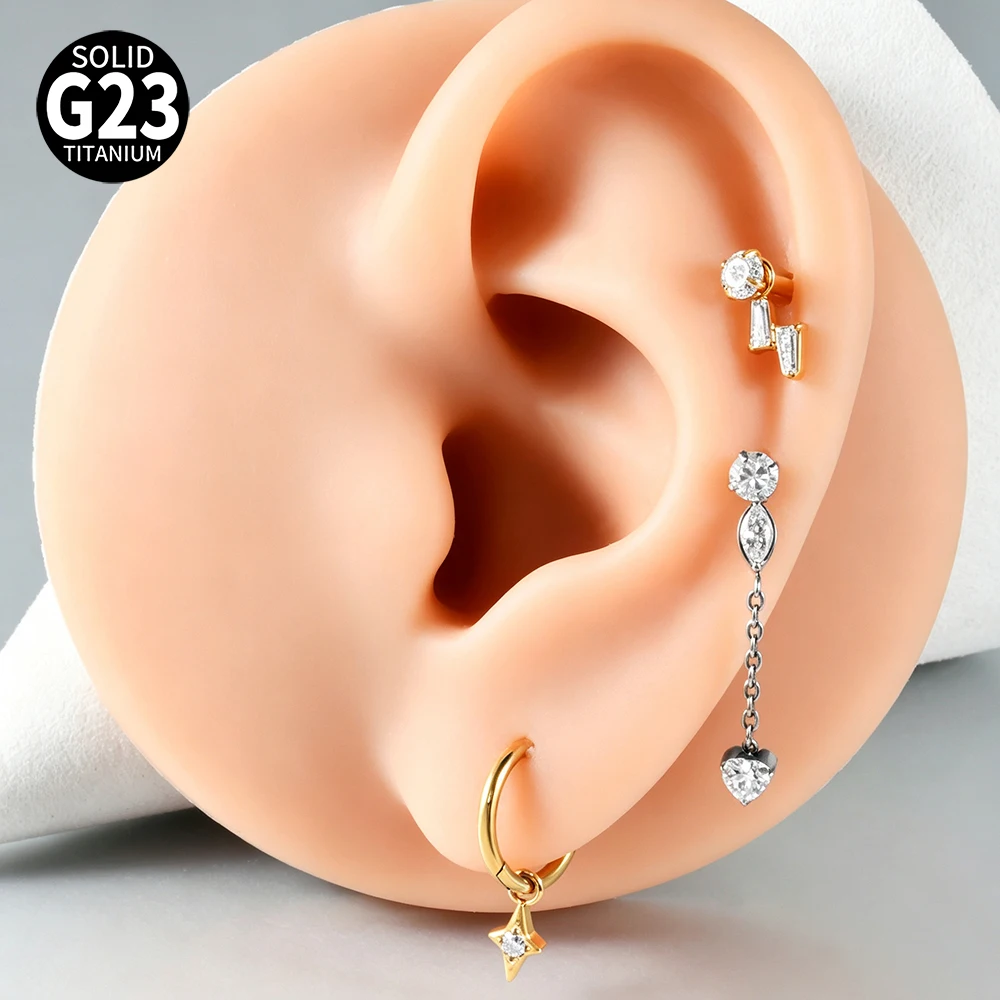 13-1PCS F136 Titan Ohrschmuck mit verschiedenen CZ-Stern-Anhängern für Ohrloben, Hänge- und Huggie-Ohrringe, zierlicher Blumenanhänger mit Kette – Detail 5