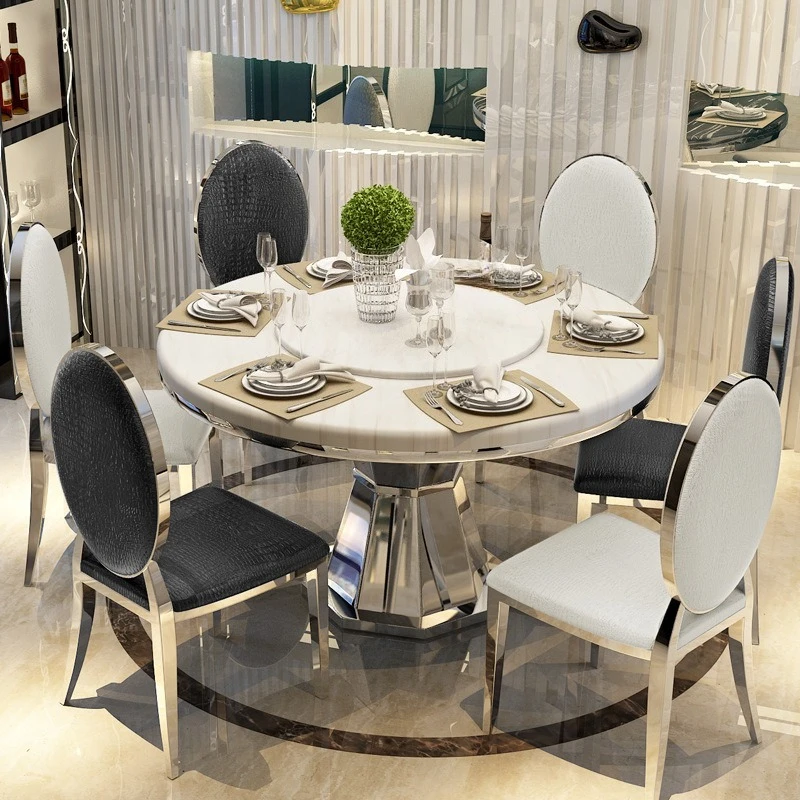 

Modern simple stainless steel living room dining table combination marble dining table and chair combination