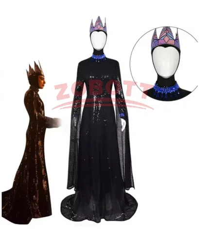 Evil Queen Cosplay Styvmor Kostym Film Snö Cos Vita Kvinnor Svart Lång Klänning Kronhalsband Outfits Halloween Kostym 6 best sales ond drottning kostym - №4