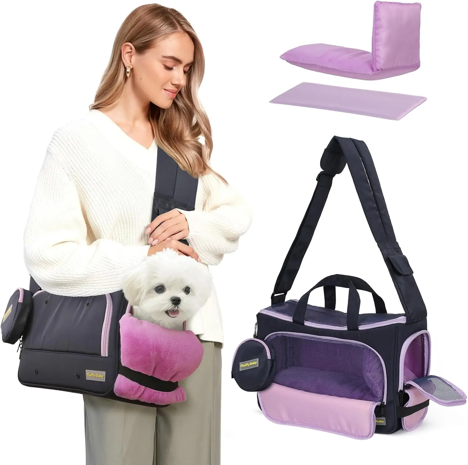 

Small Dog Sling Carrier, Front Facing Dog Carrier Sling, Hands Free Pet Carriers Bag with Padded Adjustable Strap and Poop