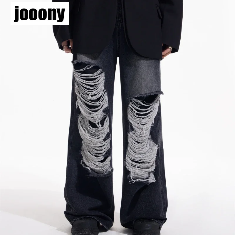 رجل فضفاض ممزق البضائع الجينز خمر 90s التصميم الجمالي الشعور المتقدم سراويل جينز Harajuku كاوبوي السراويل الملابس الكورية #5