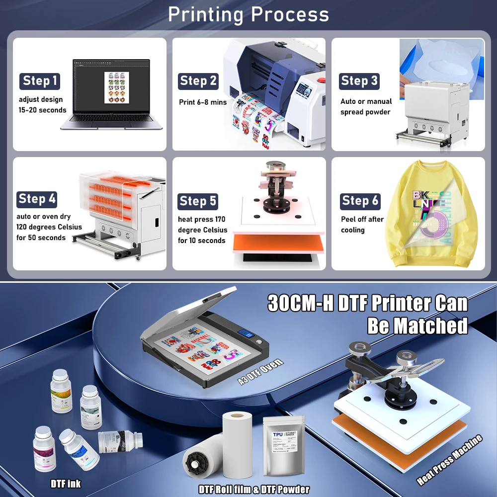 DTF Printer A3+ XP600 DTF Transfer Printer for T-shirt Printing Machine with Powder Shaking Machine DTF Printer with ICC Profile