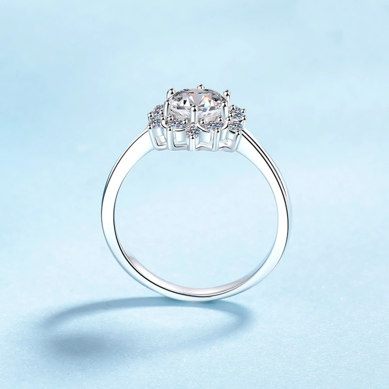 النساء المشاركة 18K الذهب الأبيض عباد الشمس ستة مخلب الزفاف الفرقة 1CT مويسانيتي الماس هدية عيد ميلاد فتاة خواتم عيد الحب #4