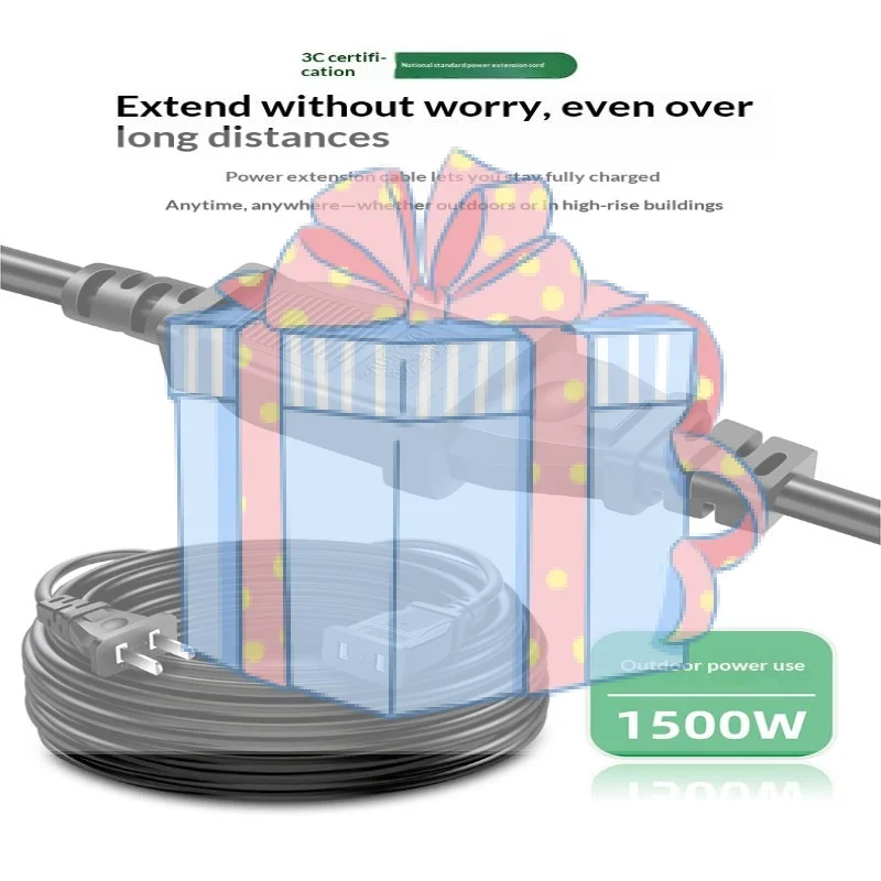 AC Power Extension Cable 2026 New US Plug Bending Resistant 2M/5M/10M Power Cord for PC Laptop TV Daily Use